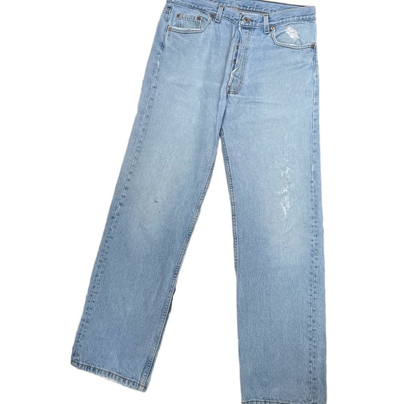 Vintage Levi’s 501 button fly light wash distressed cotton jeans size 36x32 - Picture 2 of 11